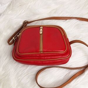 VALENTINA Red Pebbled Leather Triple Zip Pocket Crossbody